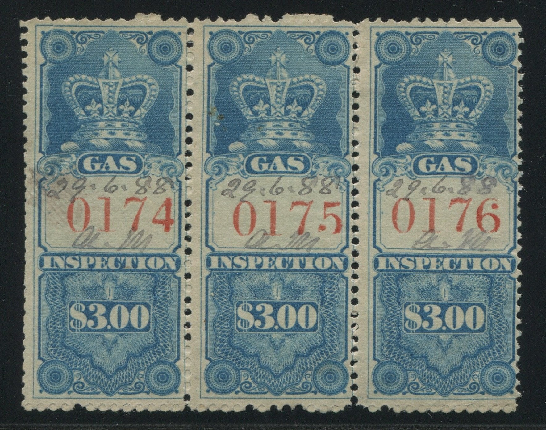0006FG1708 - FG3 - Used Strip of 3 - Deveney Stamps Ltd. Canadian Stamps