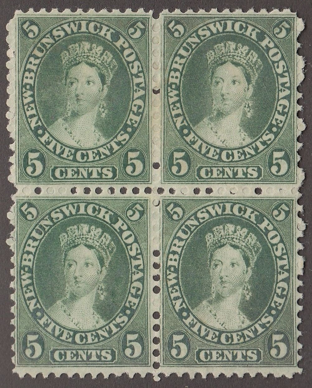 0008NB1709 - New Brunswick #8b - Mint Block of 4 - Deveney Stamps Ltd. Canadian Stamps