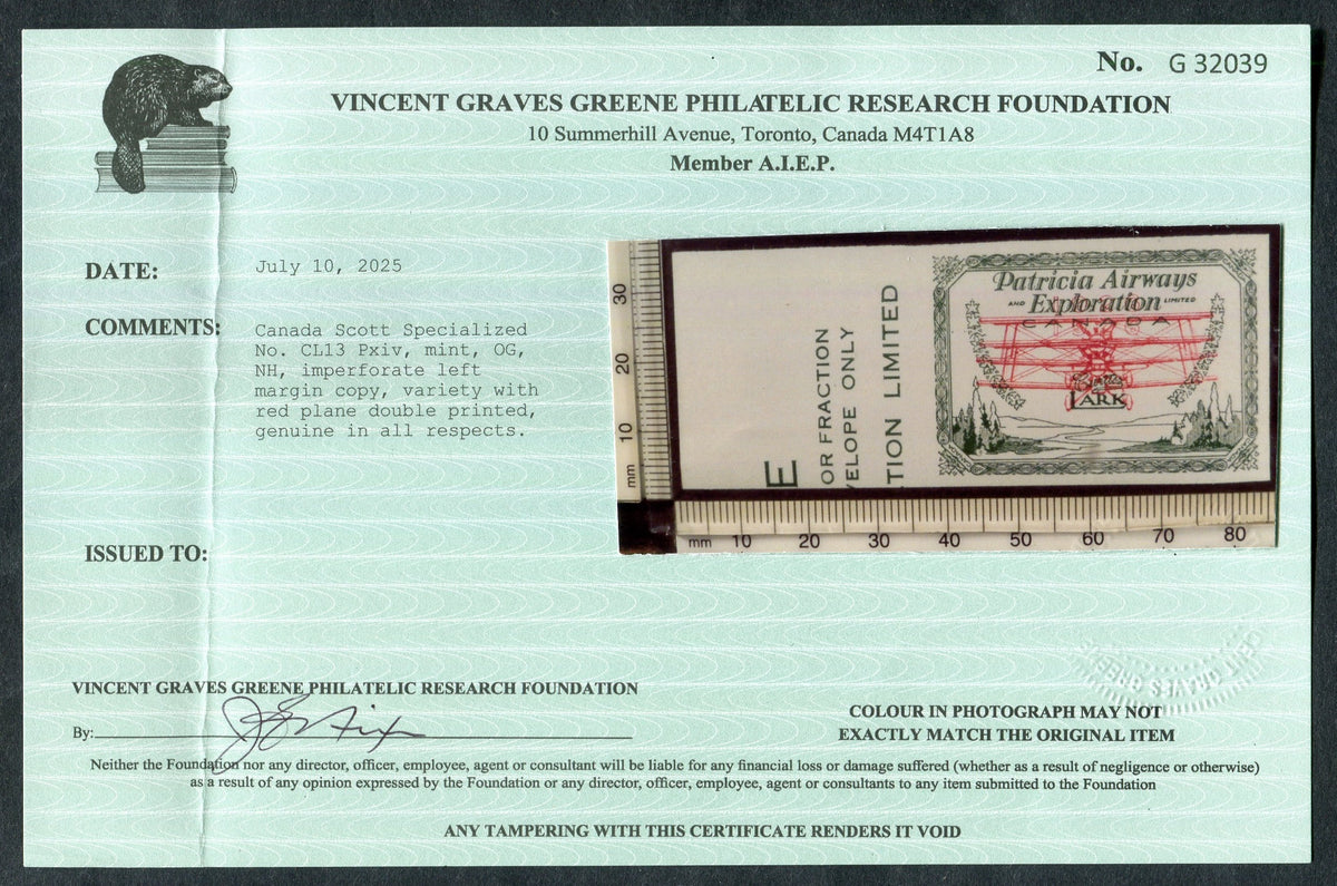 0033CA2502 - Canada CL13Pxiv - Proof, UNLISTED Doubled Red Plane Variety