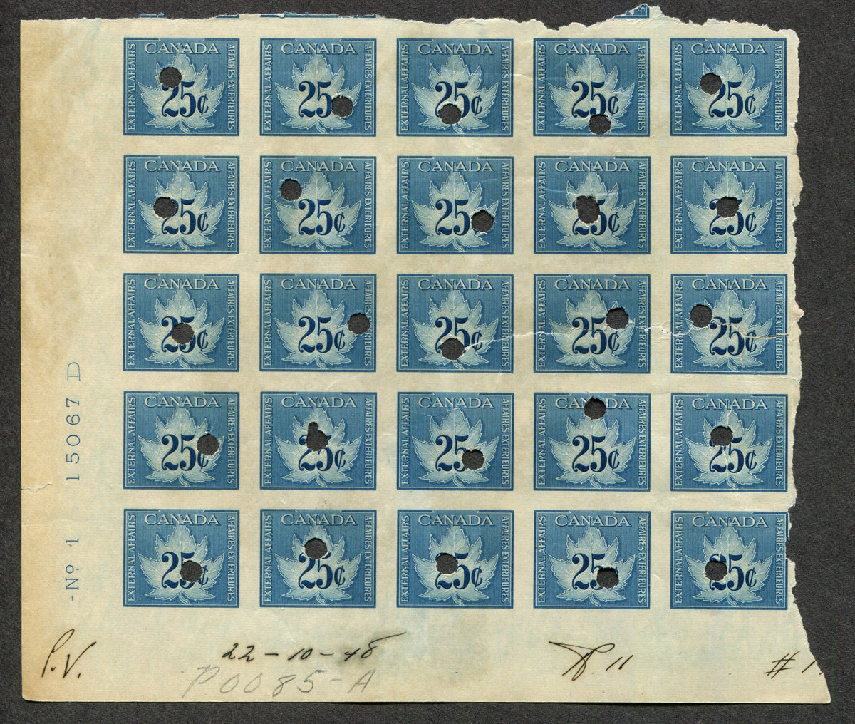 0018CF2505 - FCF1-FCF5 - Imperf Corner Block of 25 Specimen Set