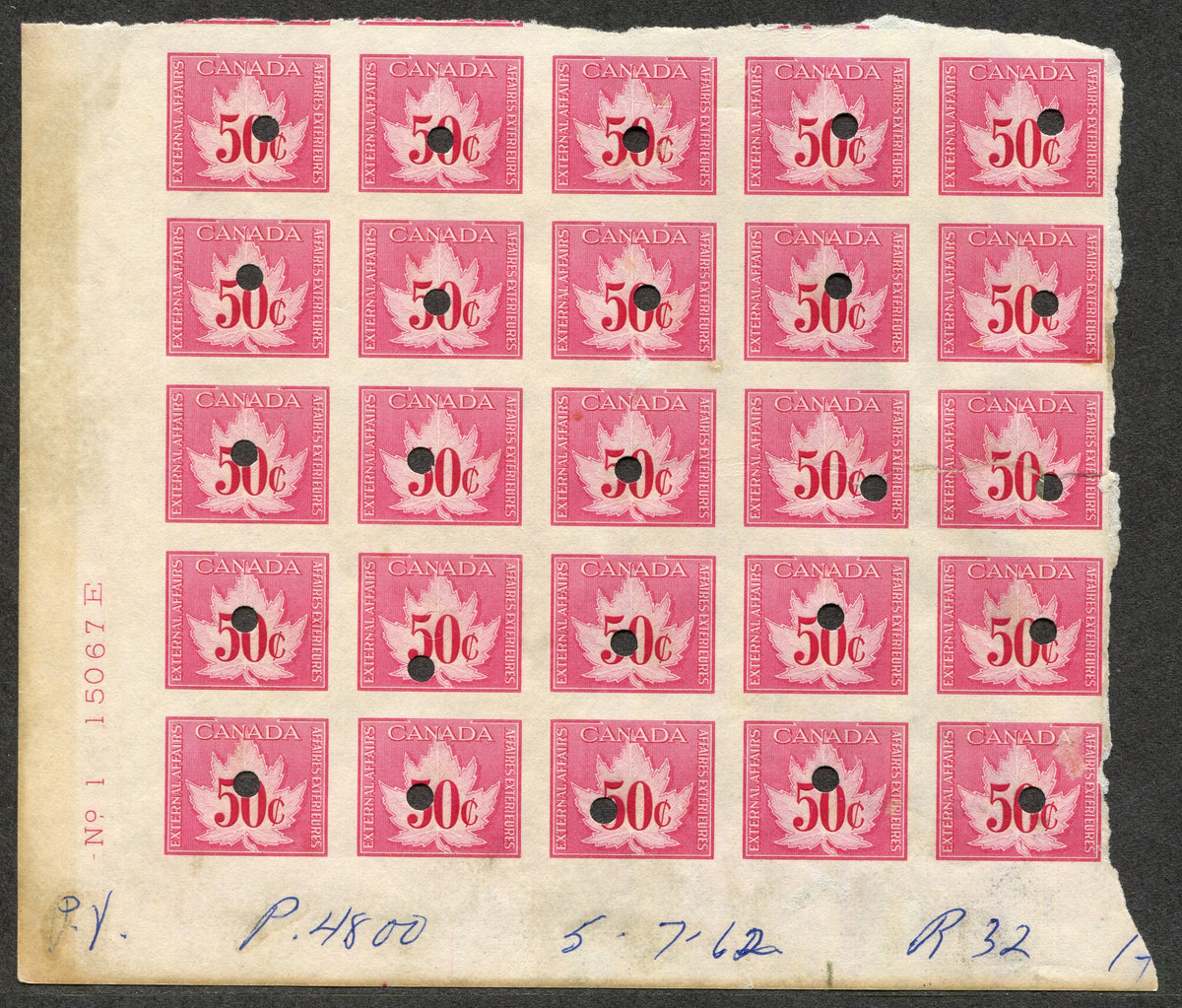 0018CF2505 - FCF1-FCF5 - Imperf Corner Block of 25 Specimen Set