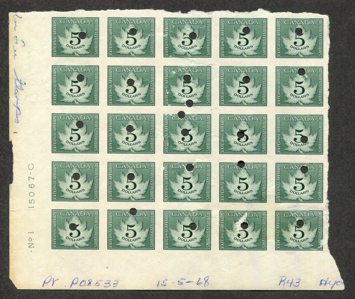 0018CF2505 - FCF1-FCF5 - Imperf Corner Block of 25 Specimen Set