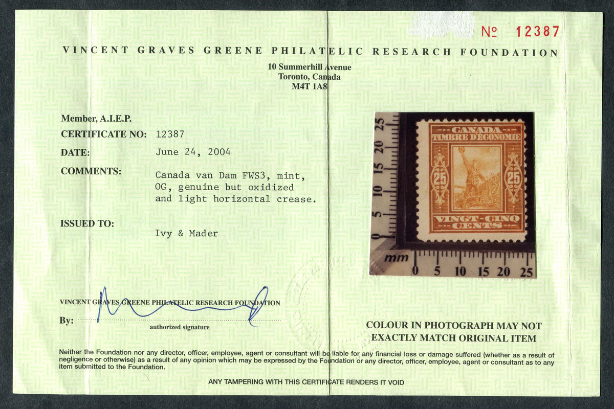 0003WS2505 - FWS3 - Mint, w/Certificate
