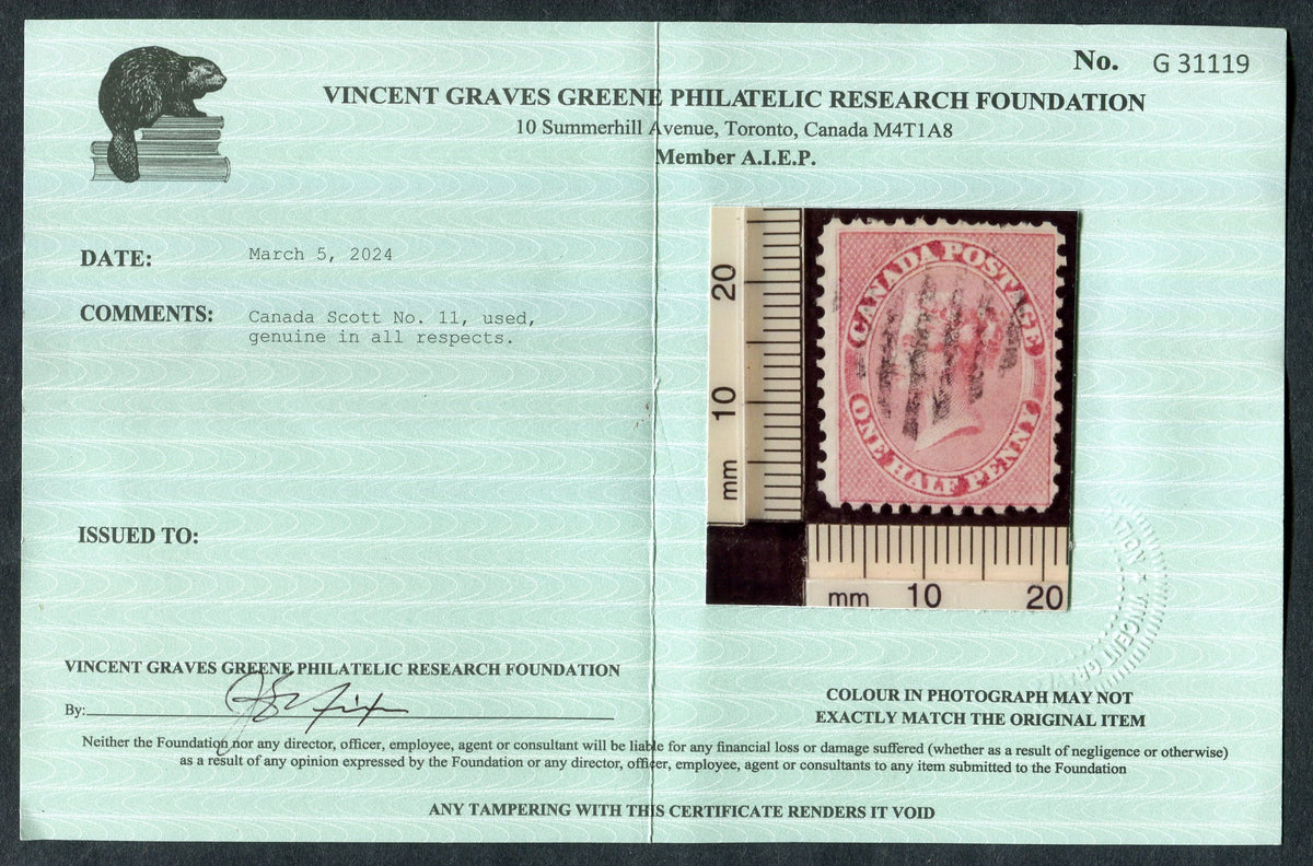 0011CA2510 - Canada #11, w/Certificate