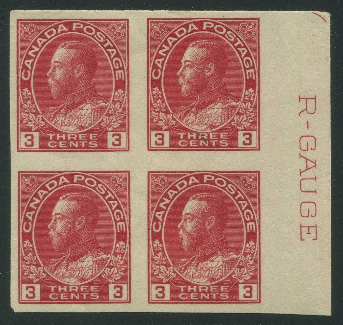 0138CA2308 - Canada #138ii R-Gauge Imperf Block of 4