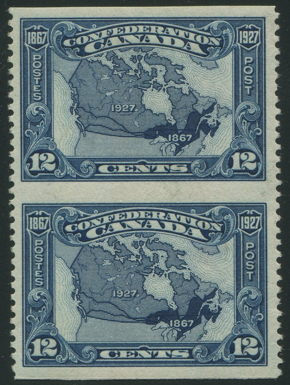 0145CA2308 - Canada #145c - Vertical Pair, Imperf Horizontally