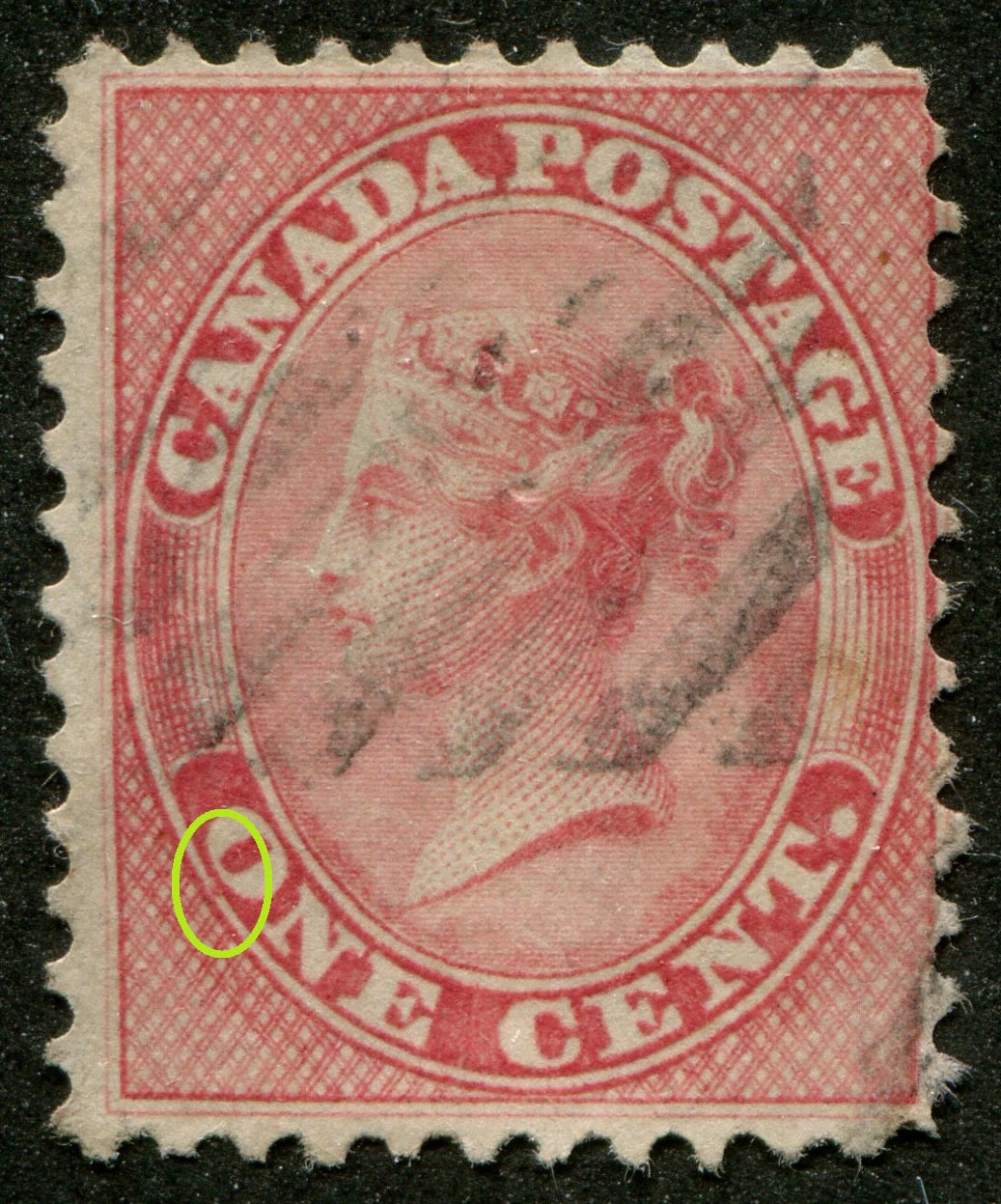 0014CA2604 - Canada #14iv - Used 'Q' Flaw