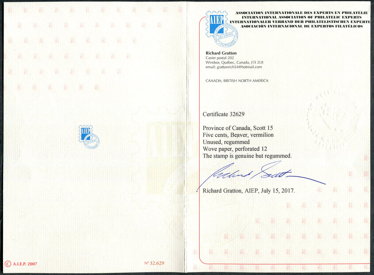 0015CA2506 - Canada #15, w/Certificate