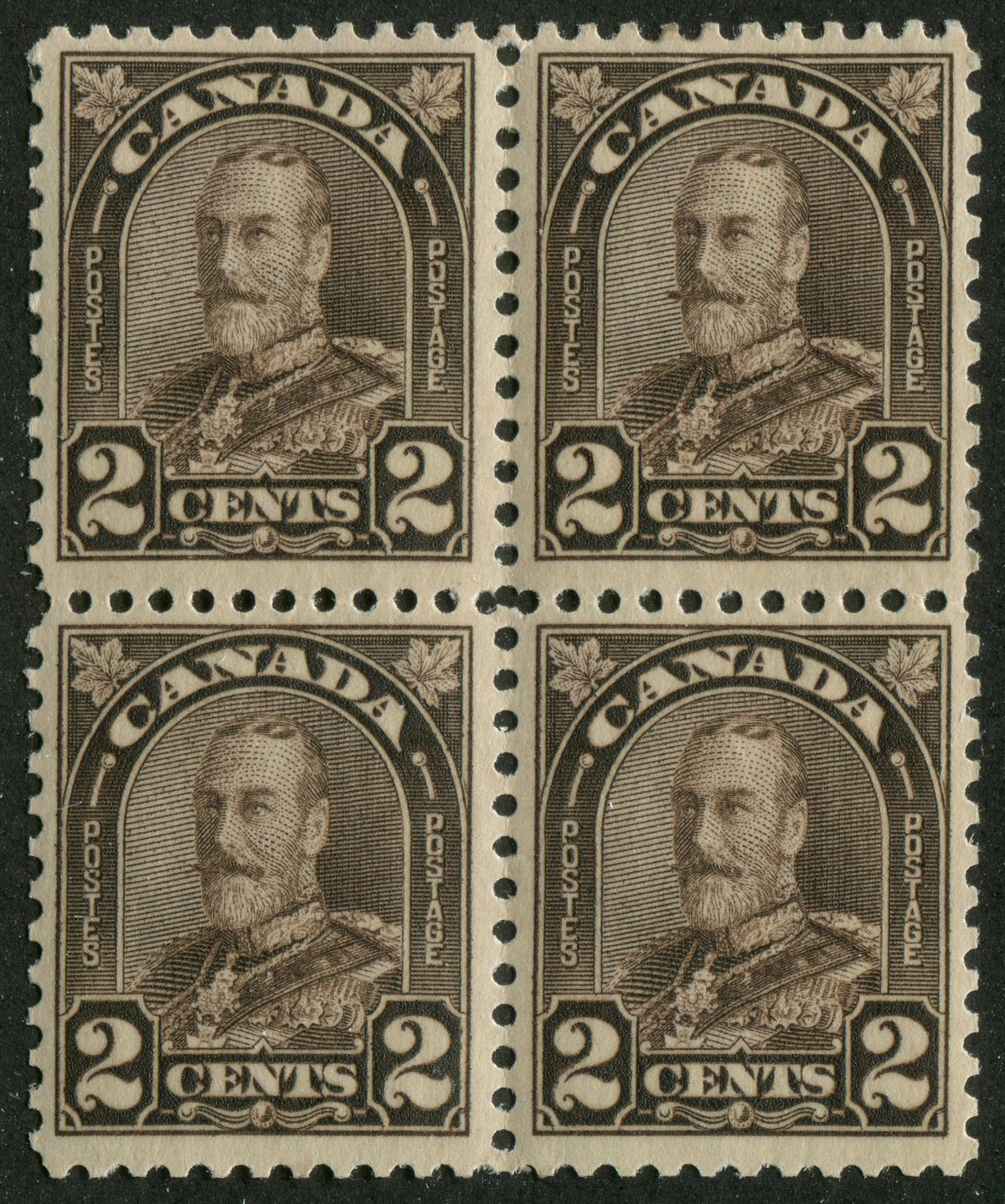 0166CA2309 - Canada #166i - Mint Block of 4, &#39;Extended Moustache&#39;