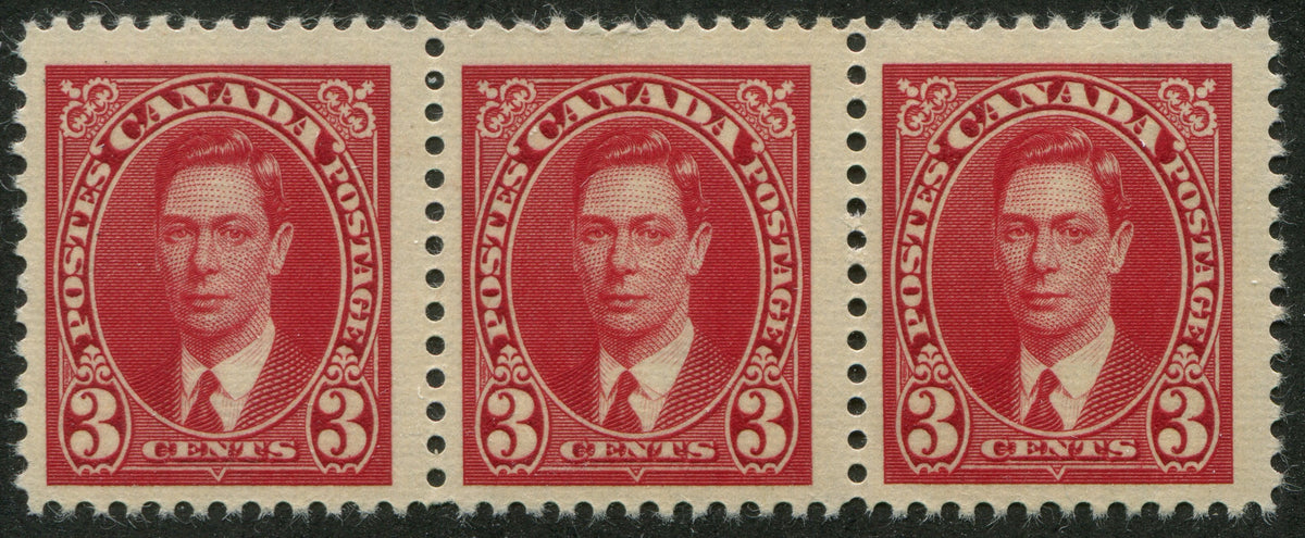 0233CA2308 - Canada #233i - Mint Strip of 3 &#39;Crease on Collar&#39; Variety