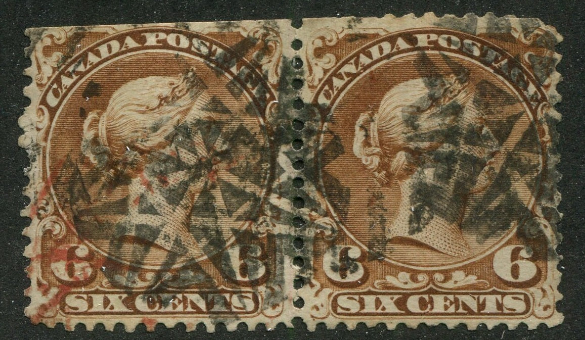 0027CA2506 - Canada #27a Pair, Fancy Cancel