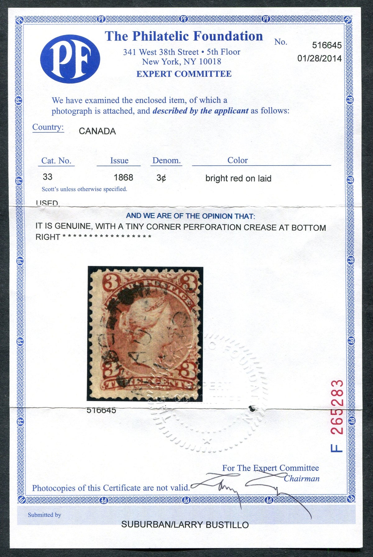 0033CA2509 - Canada #33, w/Certificate