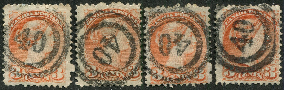 0037CA2604 - Canada #37 - 2-Ring Numeral Cancel '40', Lot of 4