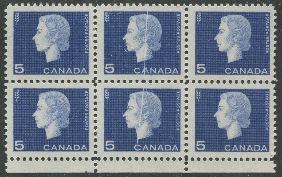 0405CA2305 - Canada #405 - Mint Block of 6, Pre-Printing Crease