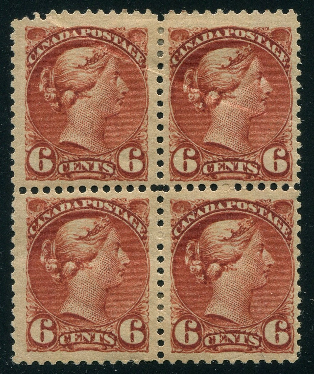 0043CA2508 - Canada #43 Block of 4, Pre-Perforation Crease Variety
