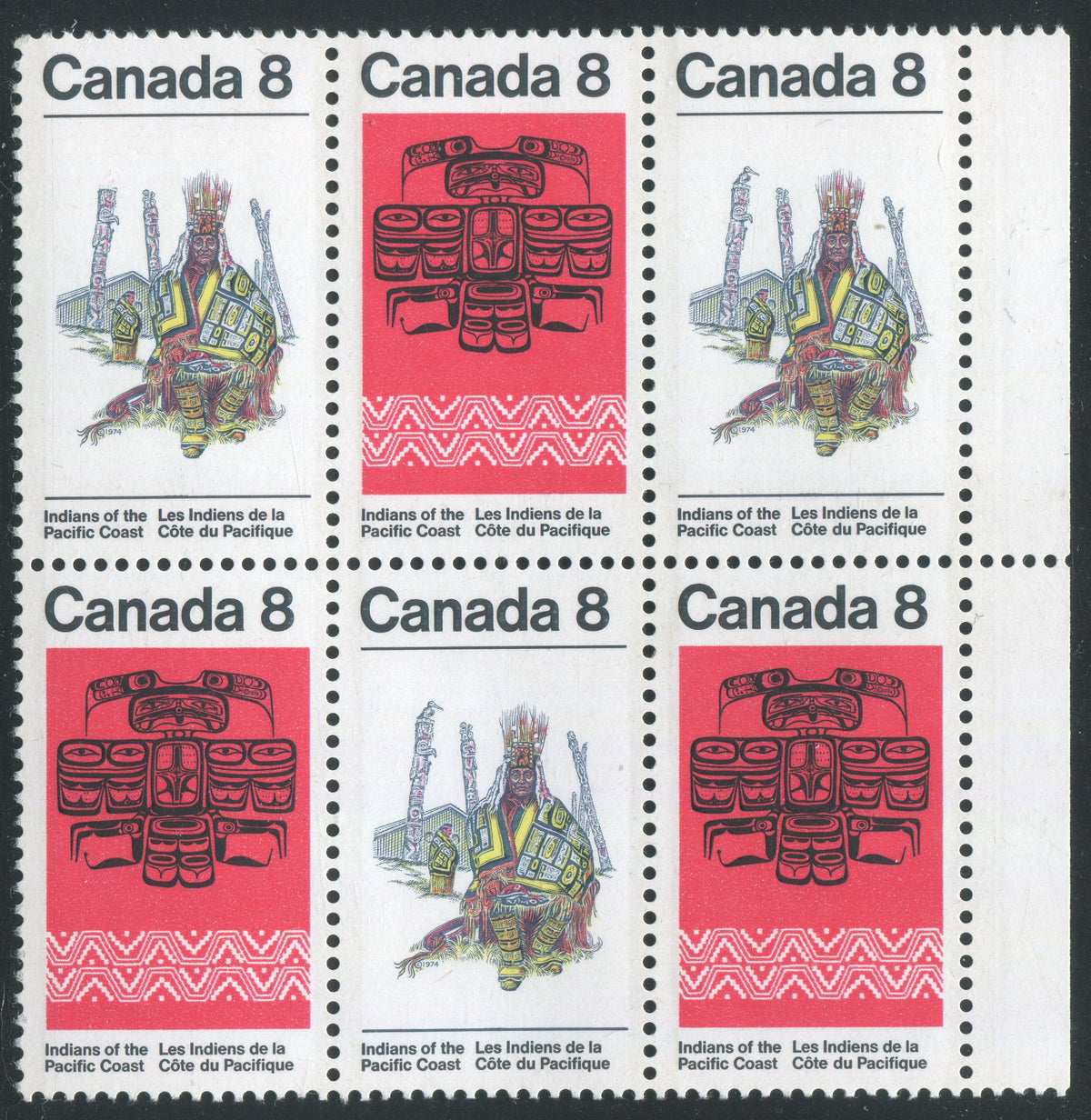 0572CA2308 - Canada #572ii - Mint Block of 6, &#39;Missing Bird on Totem&#39; Variety