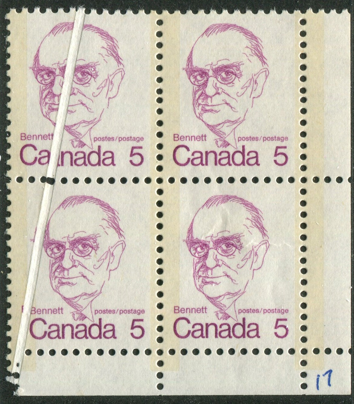 0590CA2609 - Canada #590 - Mint Corner Block of 4, Pre-Printing Crease