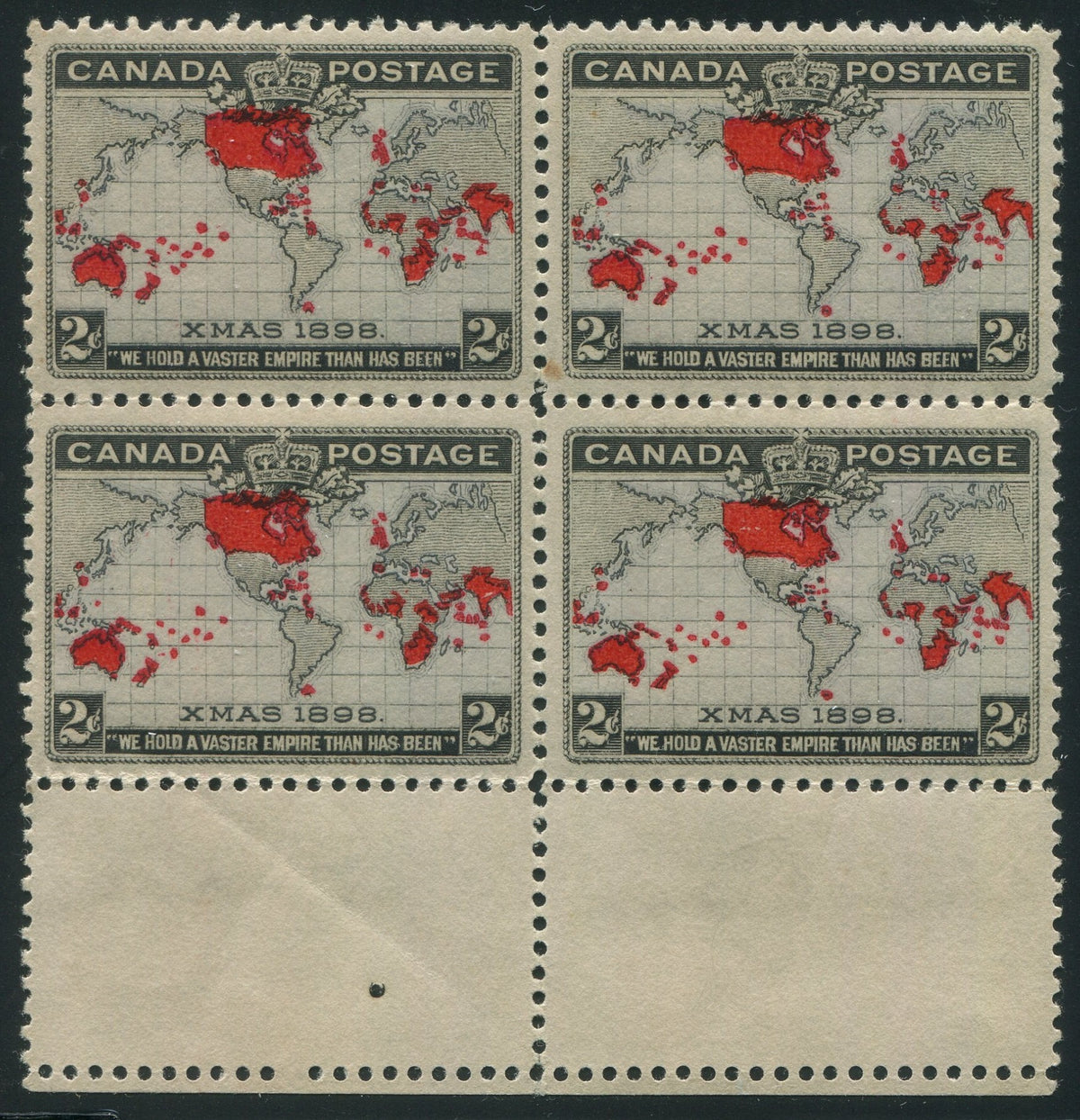 0085CA2510 - Canada #85 Bottom Margin Block of 4, MISS CUT