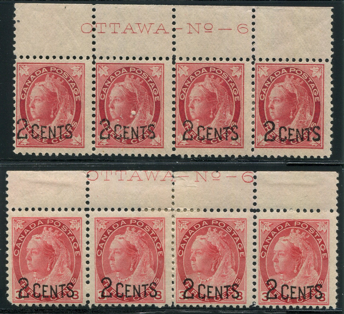 0087CA2603 - Canada #87, 88 Plate Strips of 4