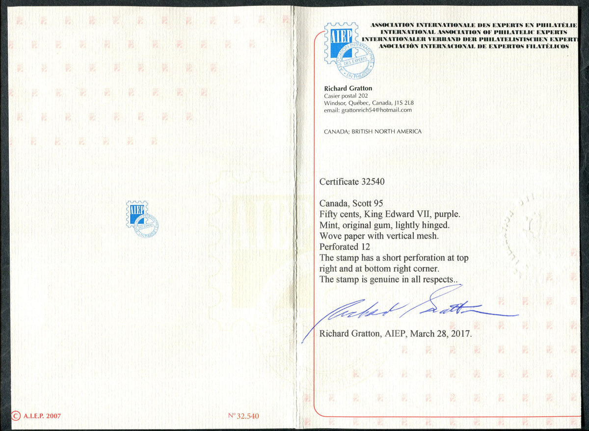 0095CA2506 - Canada #95, w/Certificate