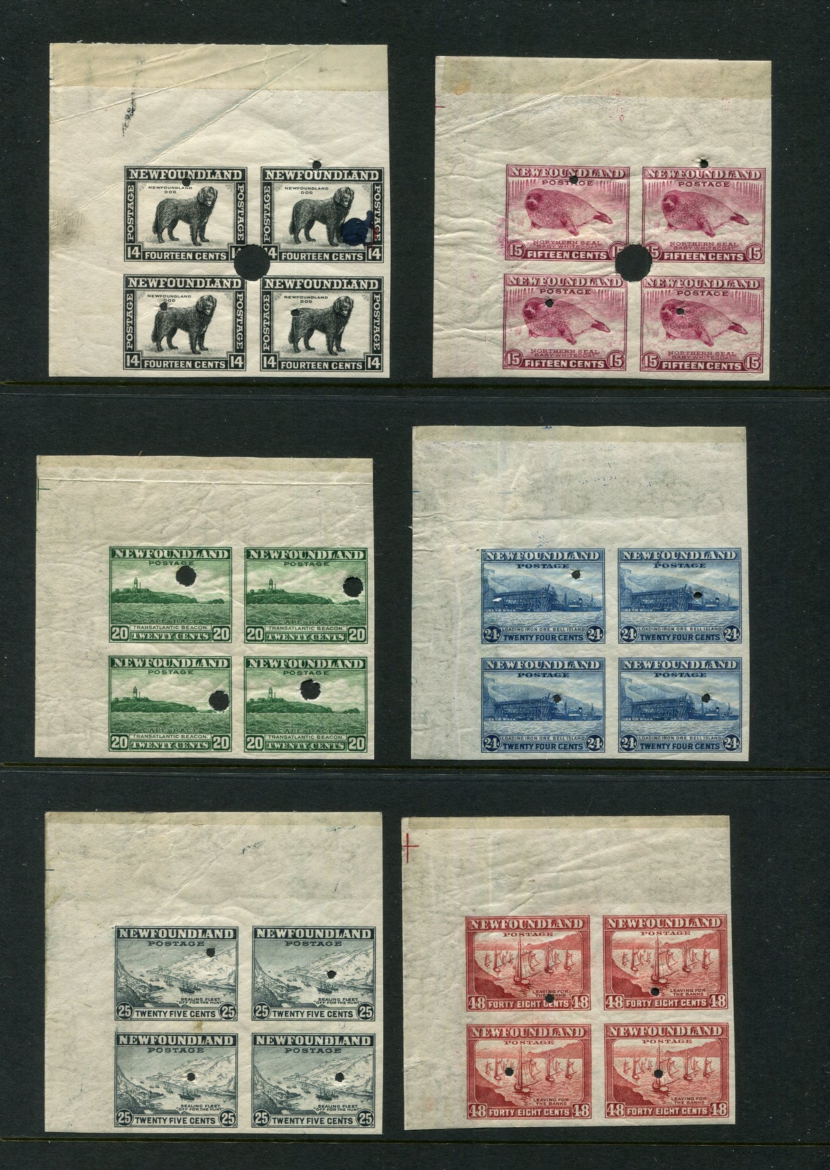 0253NF2404 - Newfoundland #253i-266ii - Imperf Block Security Punch Collection
