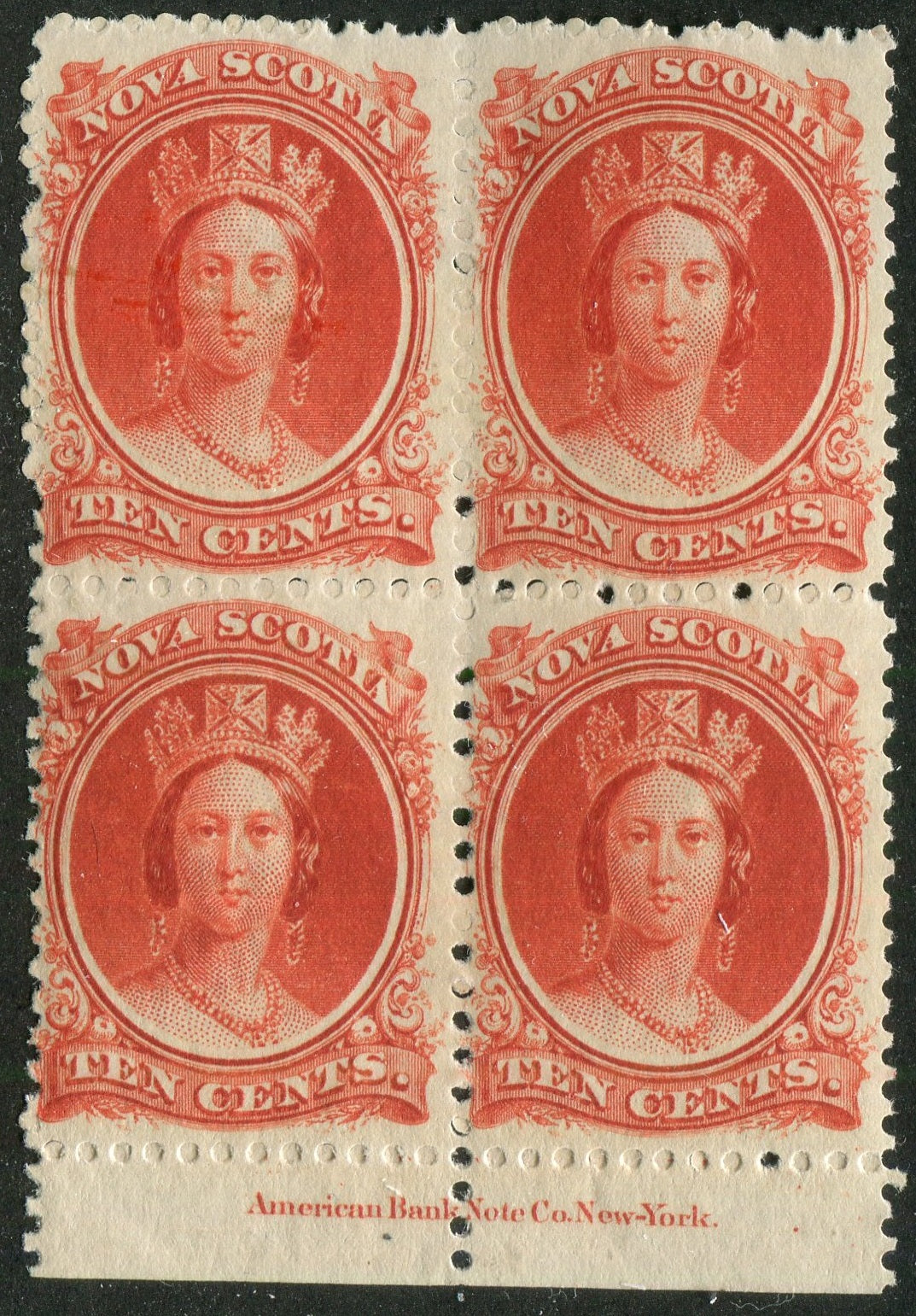 0012NS2511 - Nova Scotia #12 - Mint Inscription Block of 4