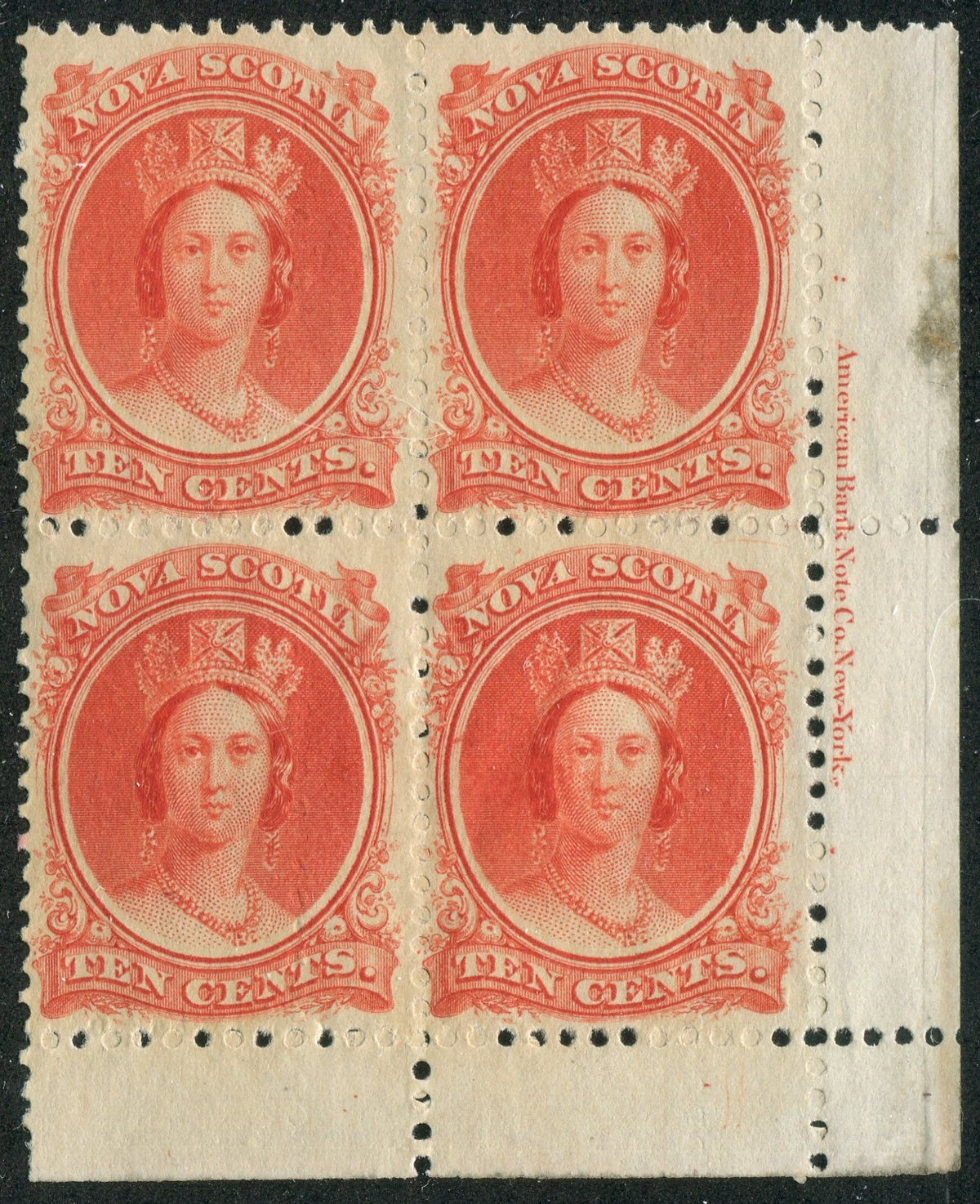 0012NS2511 - Nova Scotia #12 - Mint Inscription Block of 4