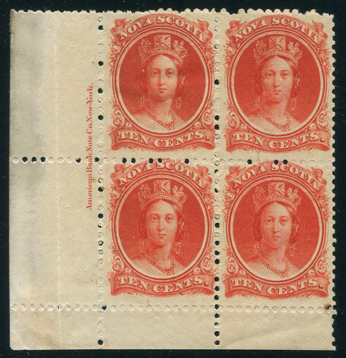 0012NS2511 - Nova Scotia #12 - Mint Inscription Block of 4