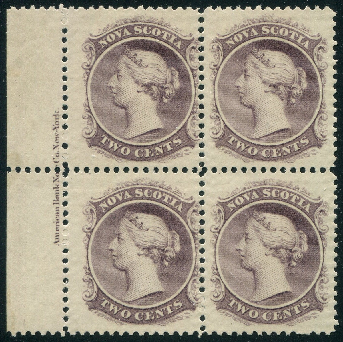 0009NS2511 - Nova Scotia #9 - Mint Inscription Block of 4