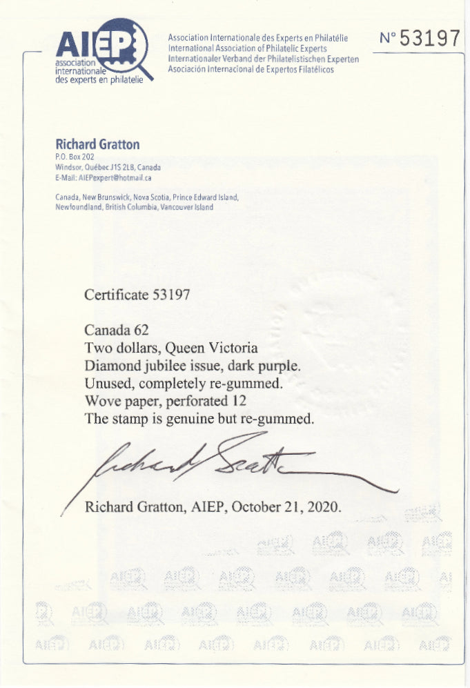 0062CA2101 - Canada #62 w/ Certificate