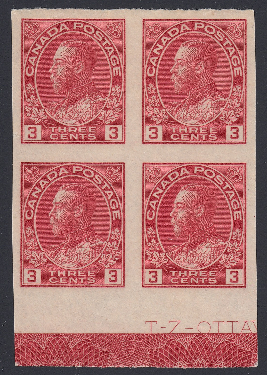 0138CA1805 - Canada #138 Lathework Block of 4