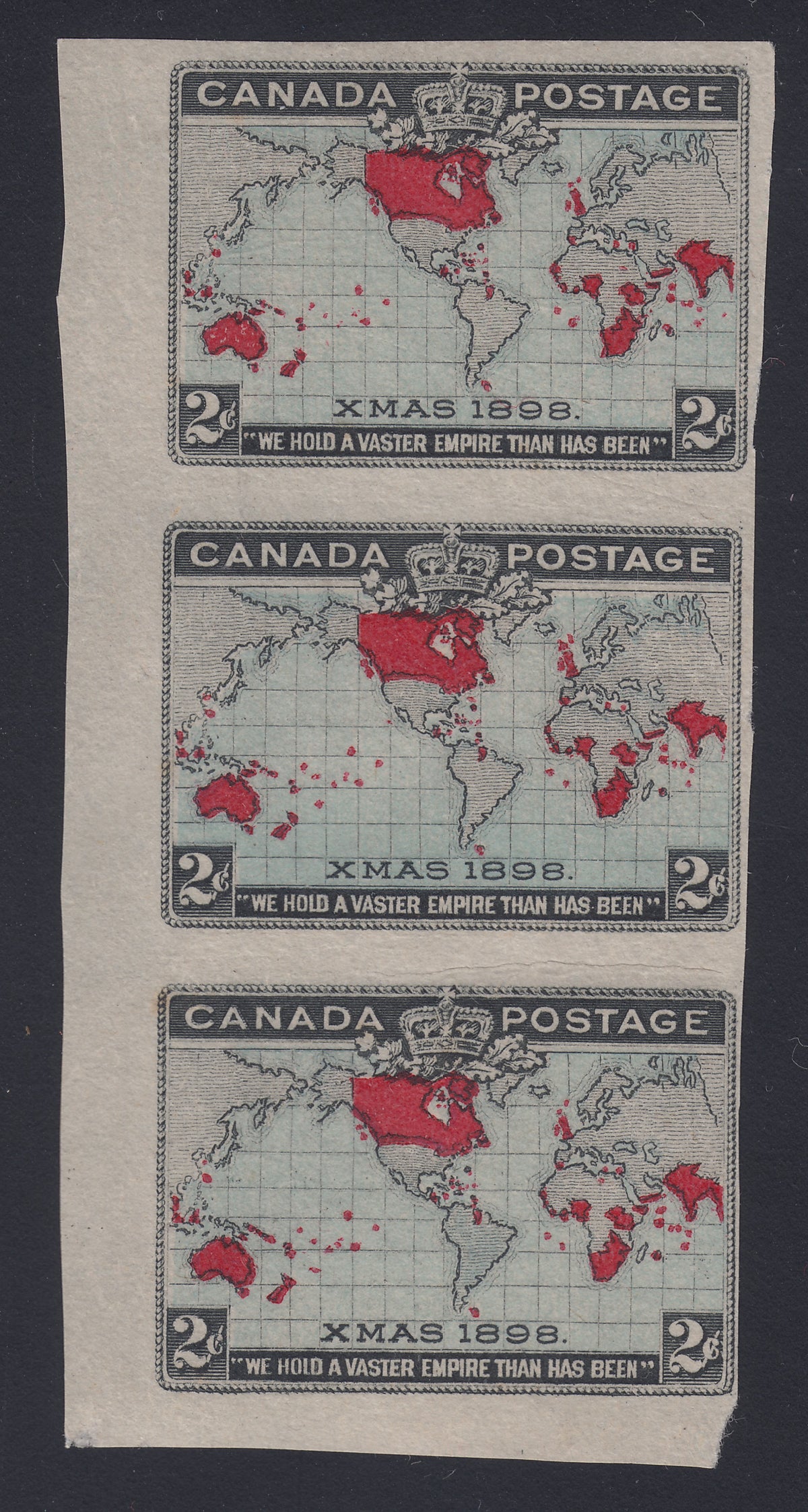 0086CA1808 - Canada #86a, iii - Mint, Imperforate Vertical Strip of 3 &amp; Major Re-Entry