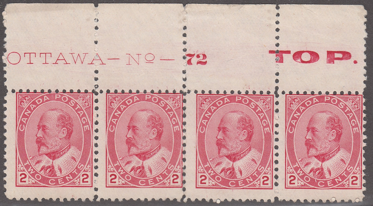 0090CA1801 - Canada #90 Plate Strip of 4