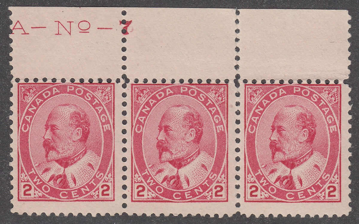 0090CA1801 - Canada #90 Plate Strip of 3