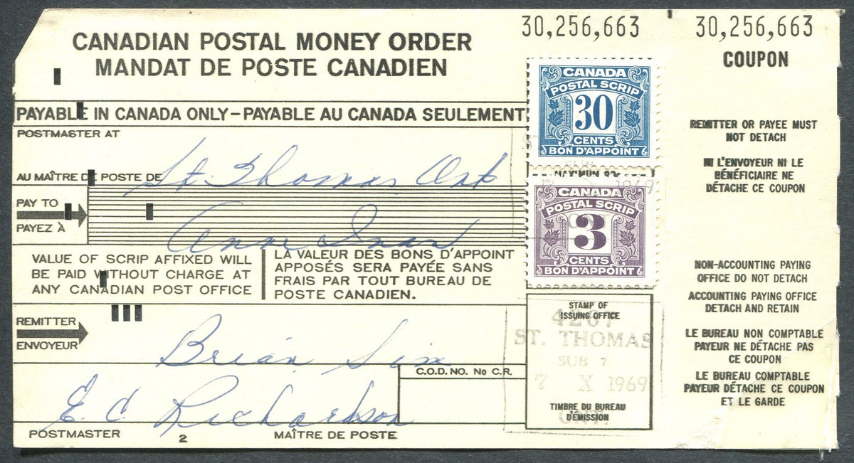 0025PS2003 - FPS25, FPS34 - Used on Canadian Postal Money Order