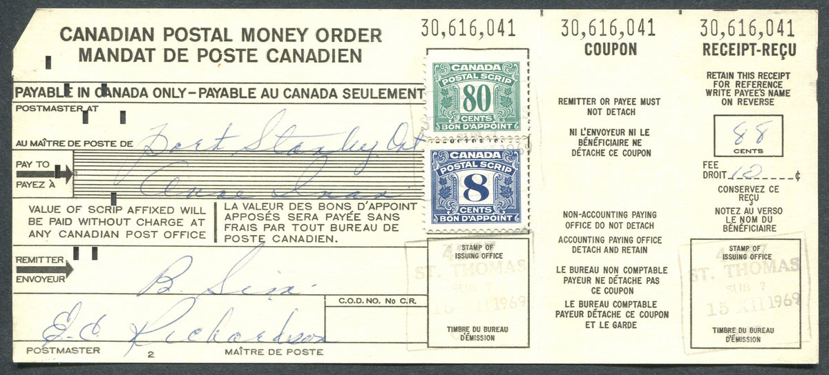 0028PS2003 - FPS30, FPS57 - Used on Canadian Postal Money Order