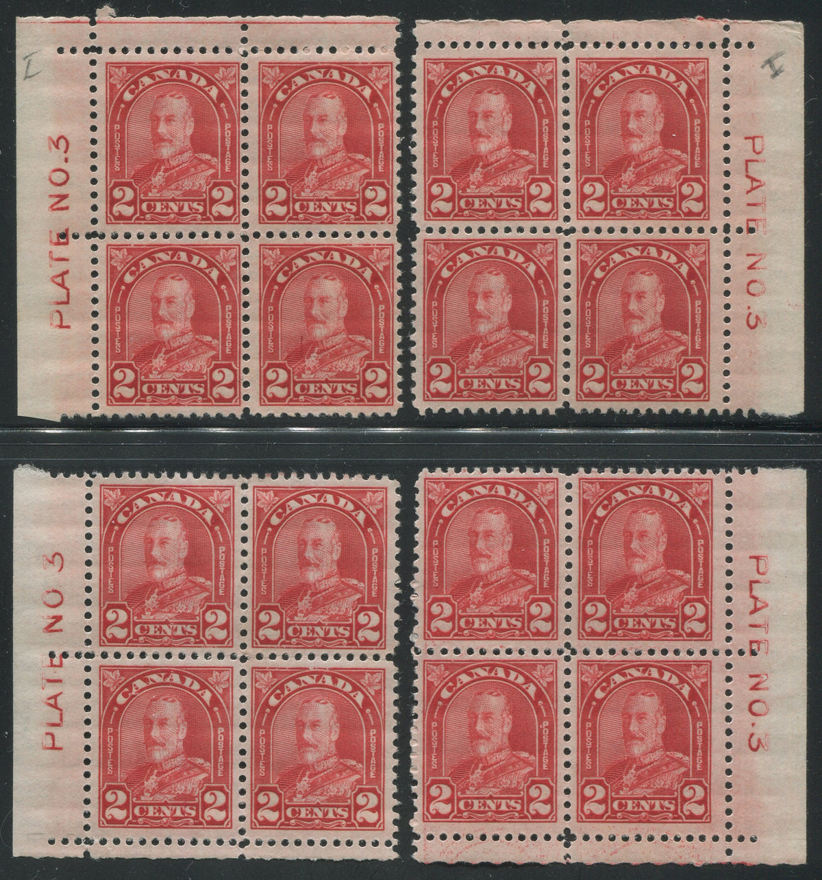 0165CA2210 - Canada #165 - Plate Block Matched Set