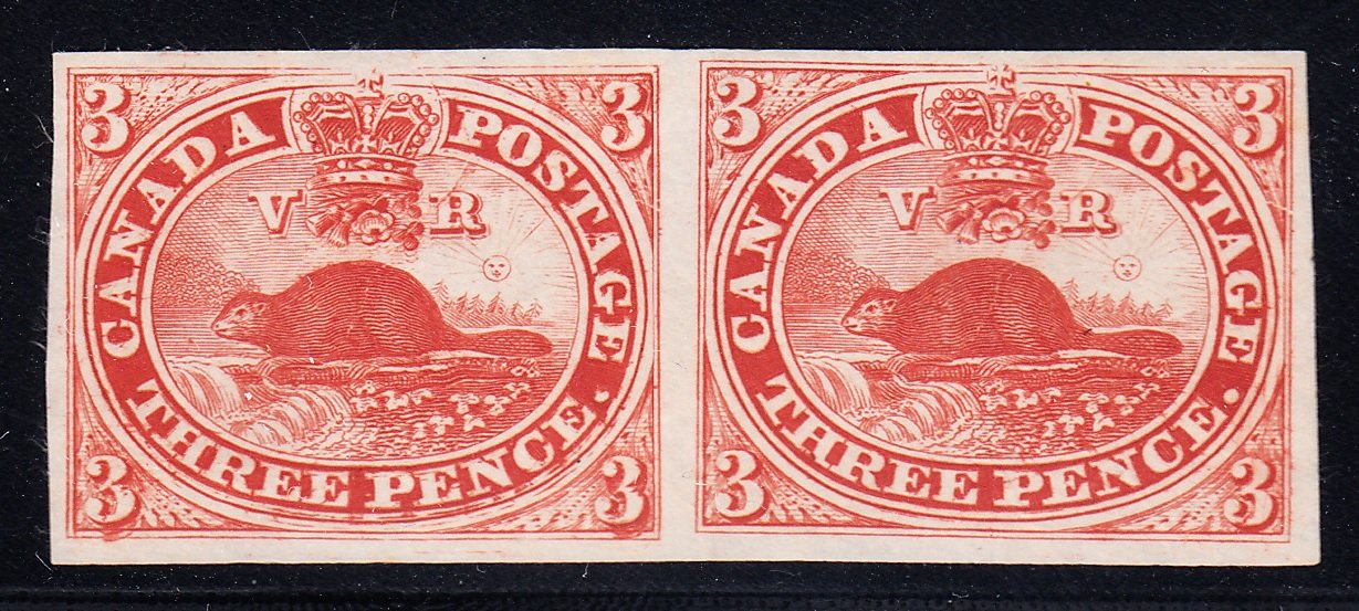 0001CA1708 - Canada #1Pii - Mint Plate Proof Pair, Major Re-entry - Deveney Stamps Ltd. Canadian Stamps