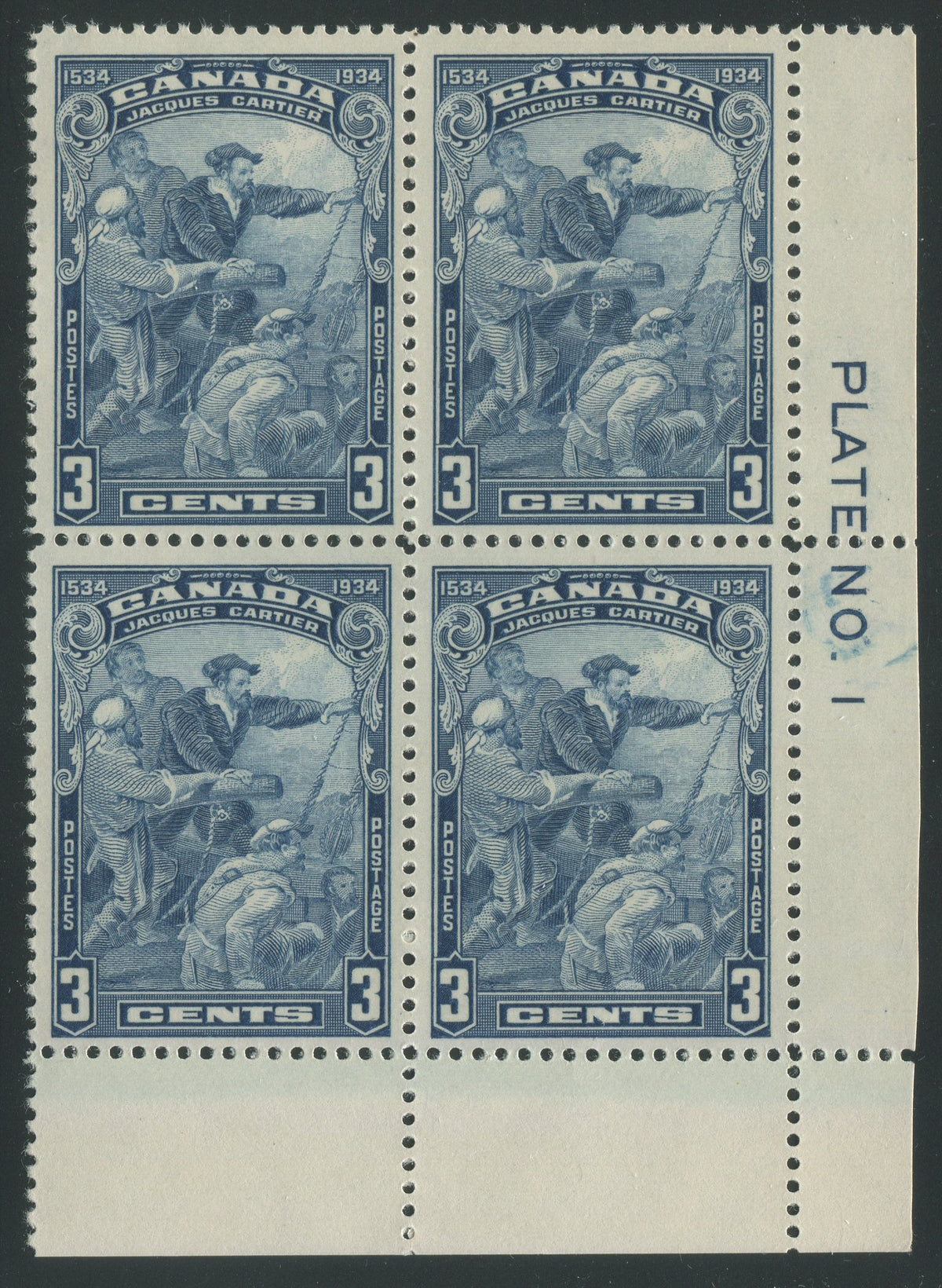 0208CA2209 - Canada #208iii Plate Block, &#39;Hairline from Hand&#39;