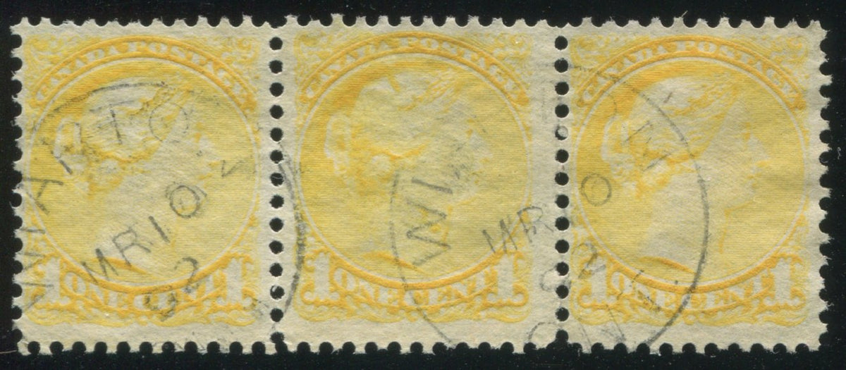 0035CA1902 - Canada #35xi - Used Strip of 3 &#39;Diagonal Line in Hair&#39; Variety
