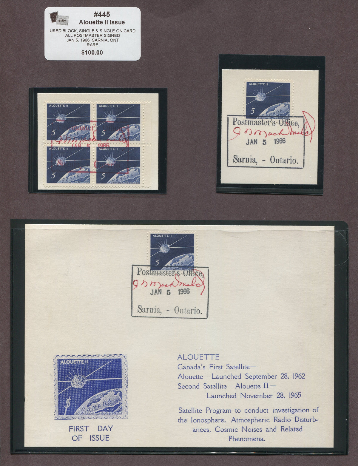0445CA1708 - Canada #445 - Postmaster Signed