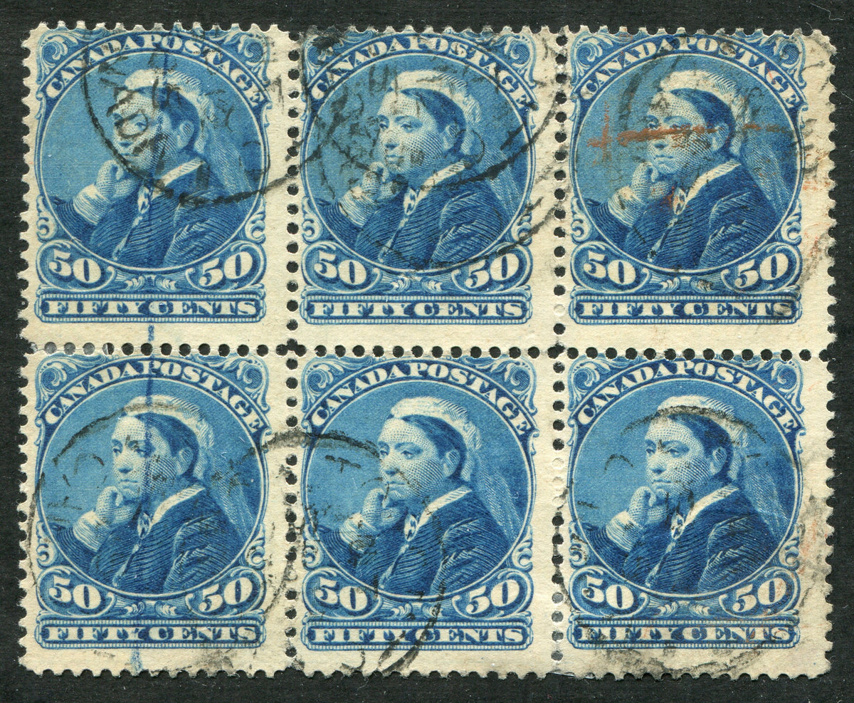 0047CA1710 - Canada #47 - Used Block of 6, Printing Flaw