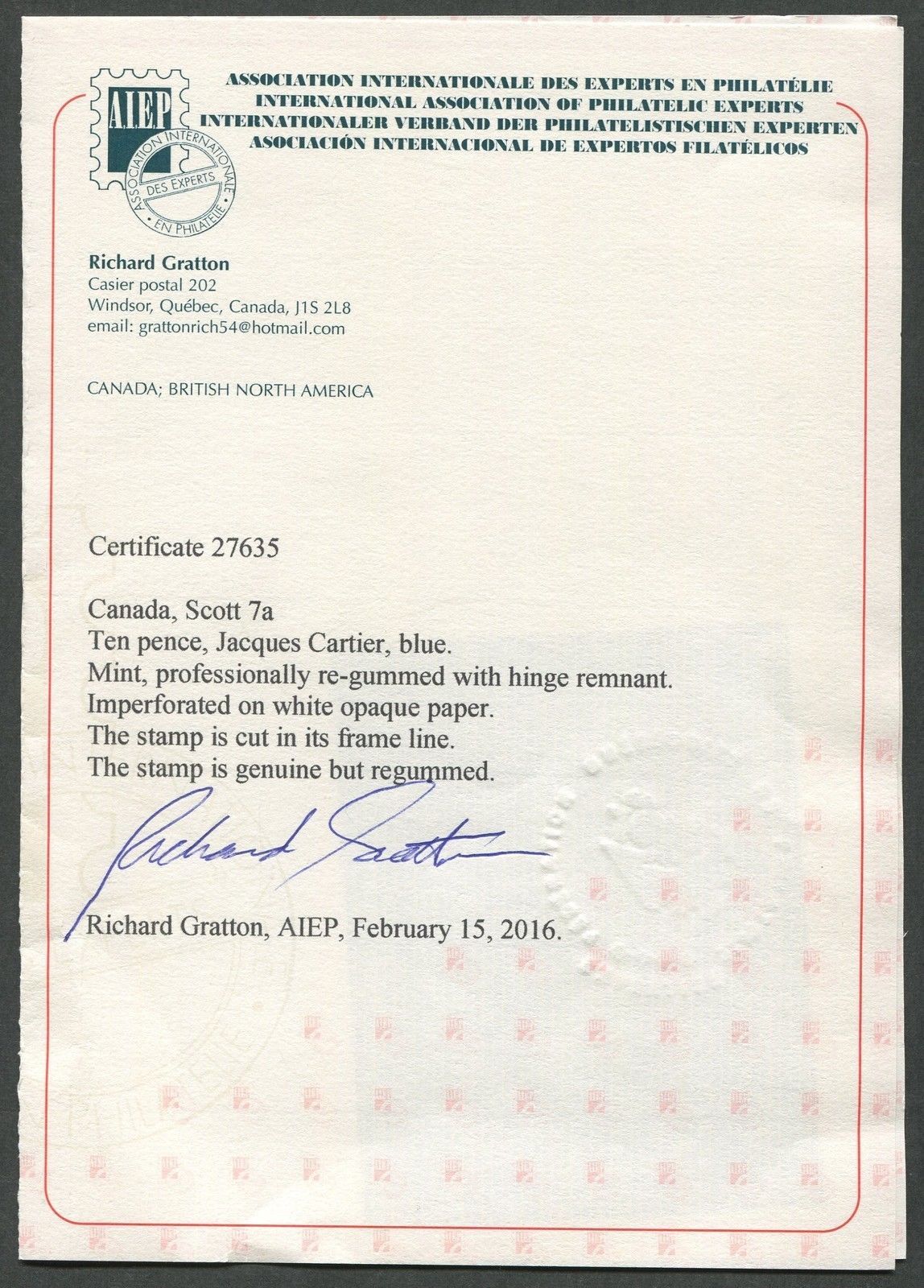 0007CA1708 - Canada #7a - Deveney Stamps Ltd. Canadian Stamps