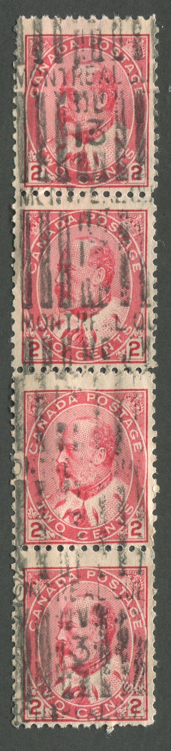 0090CA1709 - Canada #90 - Used Unofficial Experimental Paste-Up Coil Strip of 4