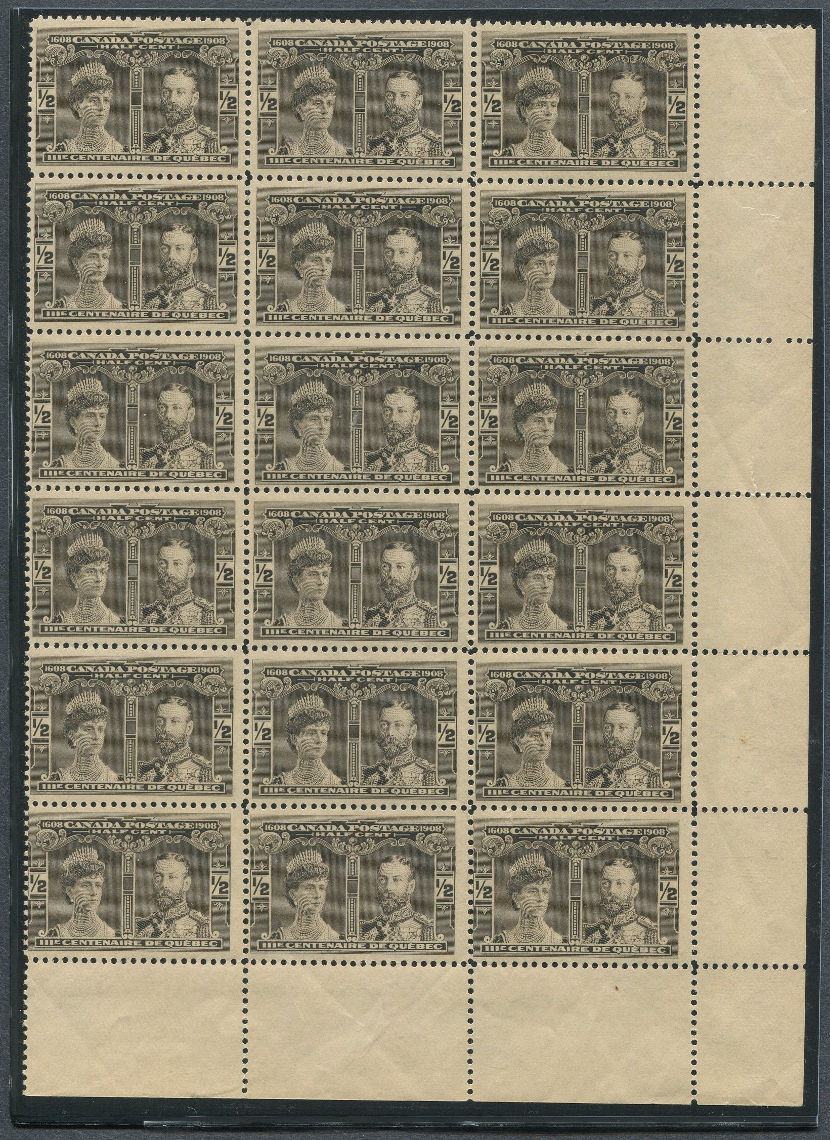 CANADA #96iii MINT SHEET MARGIN BLOCK OF 18 MINOR RE-ENTRY 170818 ...
