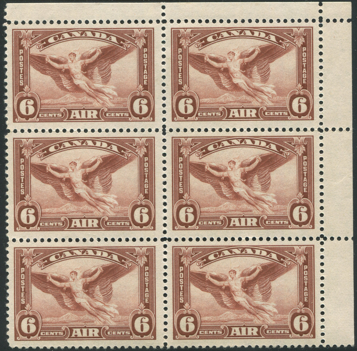 0005CA1909 - Canada C5ii - Mint Block of 6, &#39;Moulting Wing&#39; Variety