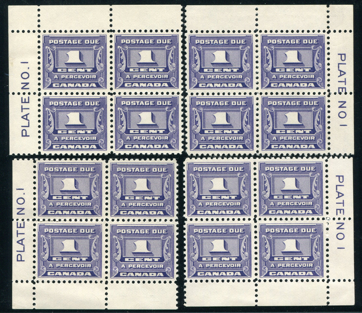 0127CA1708 - Canada J11 - Mint Plate Block Matched Set