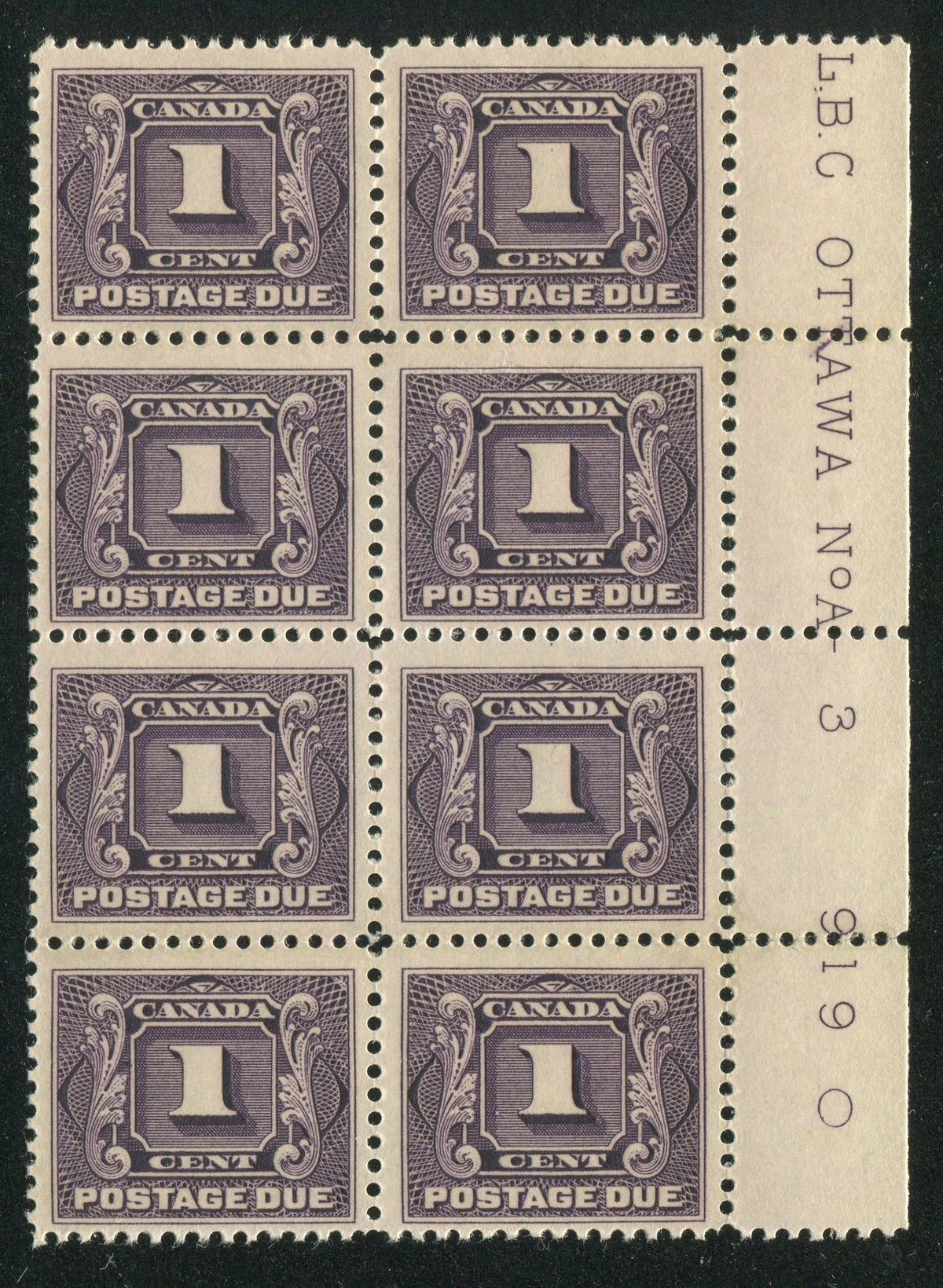 0117CA1710 - Canada J1 - Mint Plate Block of 8