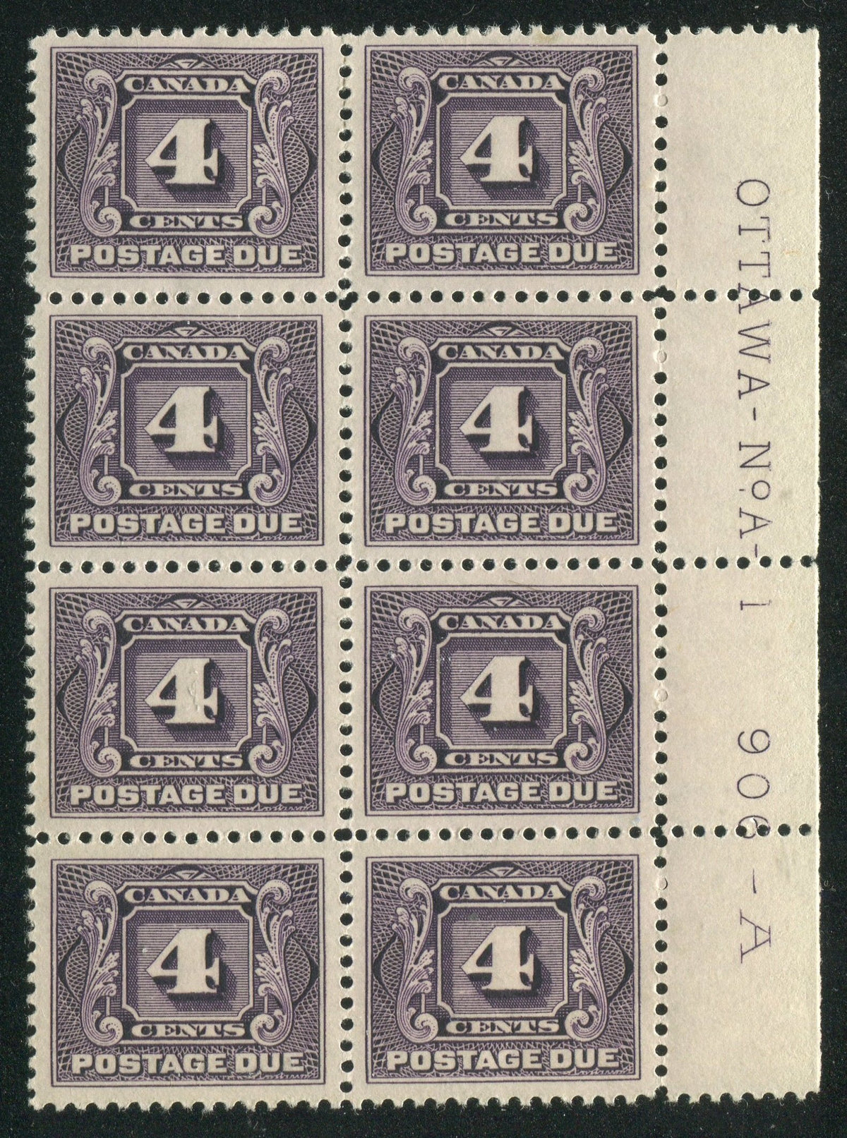 0119CA1710 - Canada J3 - Mint Plate Block of 8