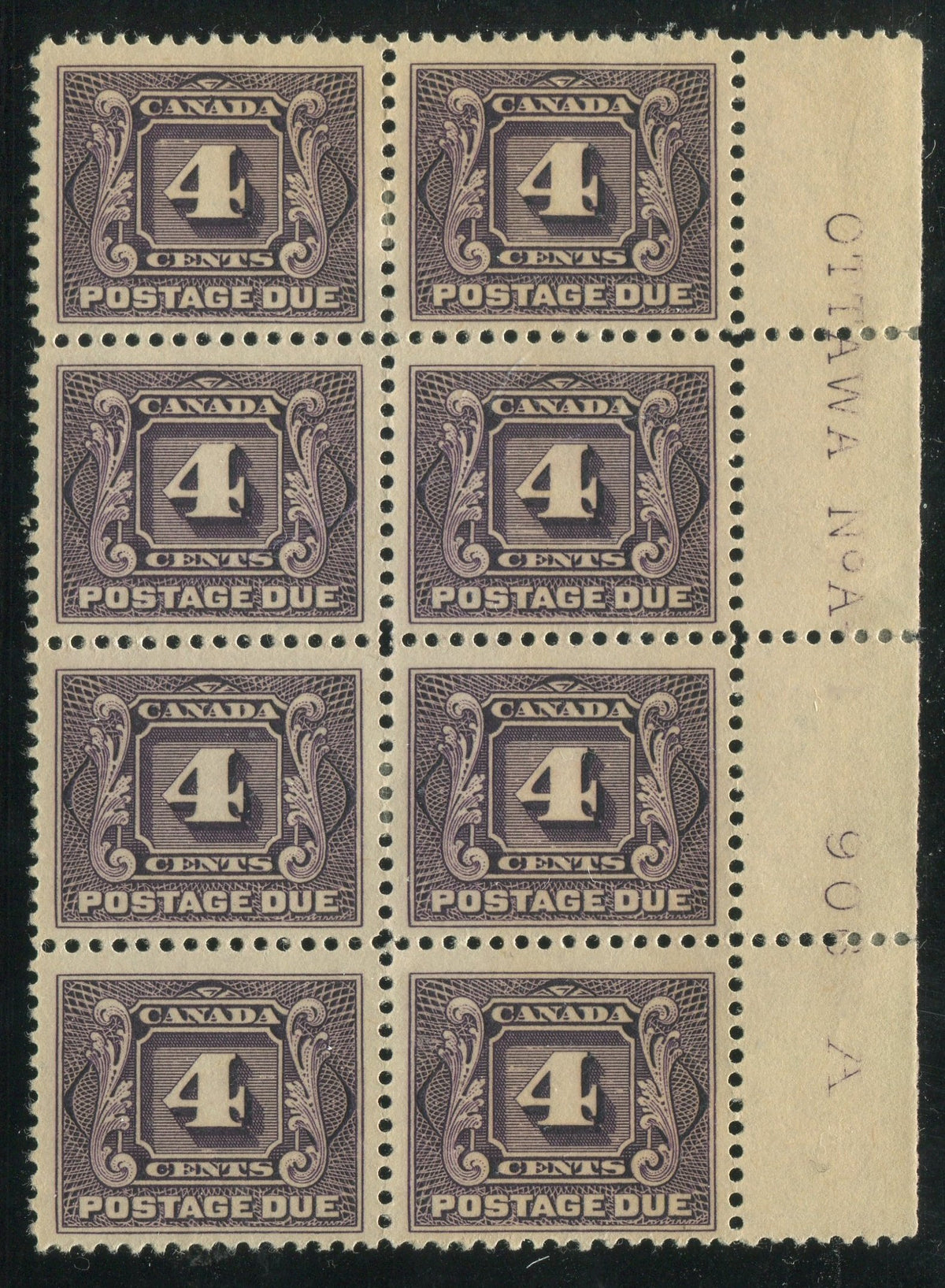 0119CA1710 - Canada J3 - Mint Plate Block of 8